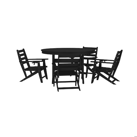 Flash Furniture Tolleson 5-Pc Adirondack Dining Set w/48-in Rnd Recycled HDPE Table and 4 Chairs w/Cupholders, Blk LE-HMP-248-2037-BLK-GG
